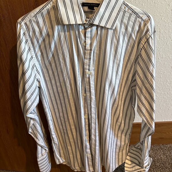 Banana Republic Dress/bar shirt white w/stripes cuff link cuffs button up M 15 - Picture 1 of 2